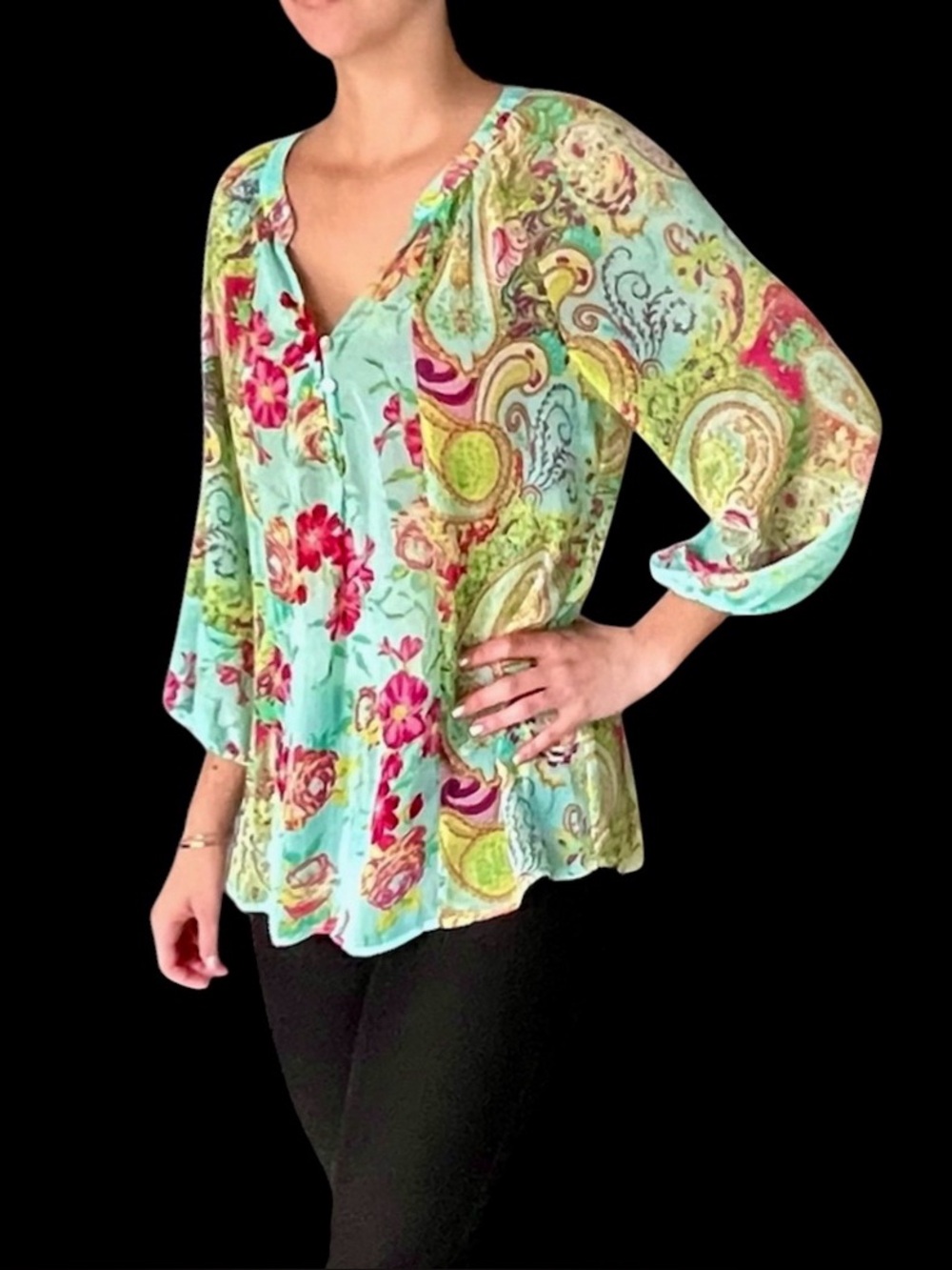NWT Fig and Flower Women Floral Print Chiffon Blouse - Size M